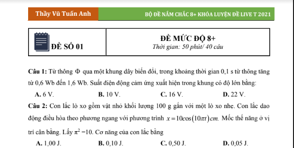 [PDF] Khóa Live T Luyện Đề 8+ Vũ Tuấn Anh FULL ĐÁP ÁN