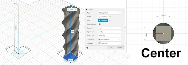 Fusion 360 Sweep command with twist aligning path and profile for different effects