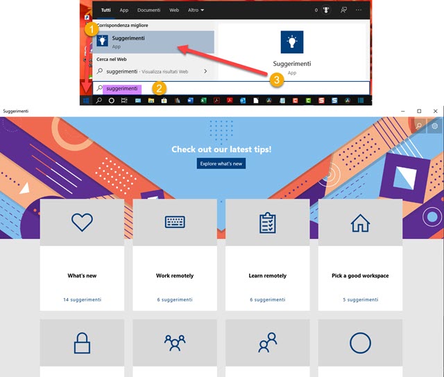 app dei suggerimenti di windows 10