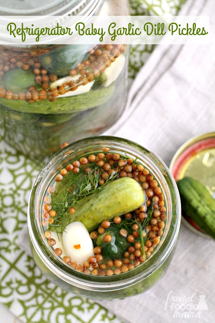 These Refrigerator Baby Garlic Dill Pickles are perfectly crisp & crunchy with an amazing garlic flavor and just a little hint of heat.