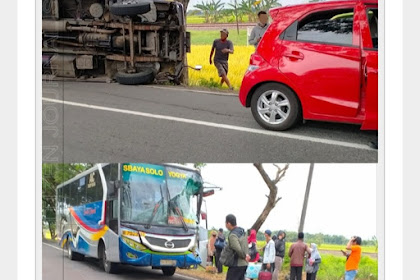 Diduga kurang konsentrasi,bus tabrak truk dan Honda Brio di Sukomoro Nganjuk