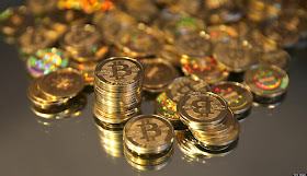 Some bitcoins, one of the internet virtual coins