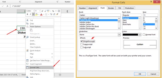 Cara Buat Tulisan Coret di Excel