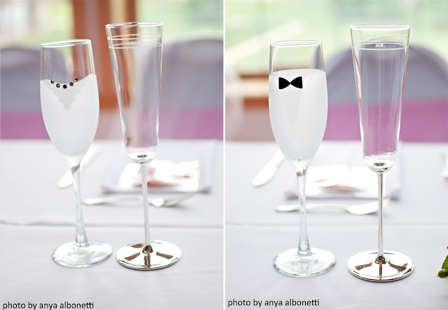 The Kate Spade Mr and Mrs toasting flutes were a bridal shower gift 