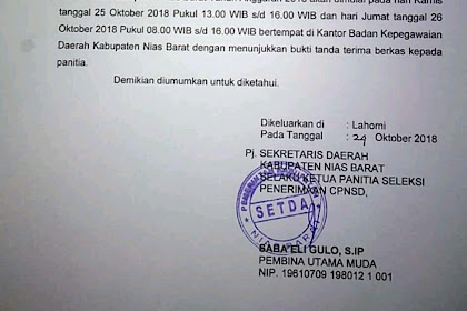 Jadwal Pengambilan Kartu Ujian CPNS Kabupaten Nias Barat