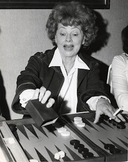 Lucy playing in a backgammon tournament in Palm Springs in the 1980s.