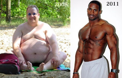 My P90X workout results. 300 pould whit white guy turns into ripped muscular black dude in three years. 