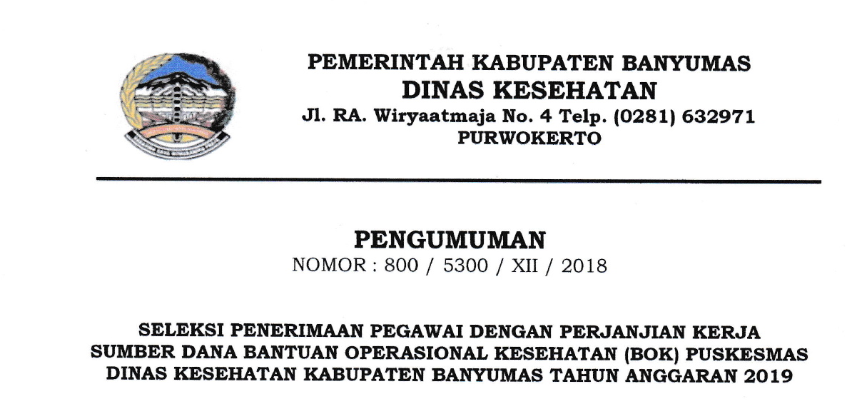 Lowongan Kerja Lowongan Kerja Dinas Kesehatan Pemerintah Kab Banyumas 2019