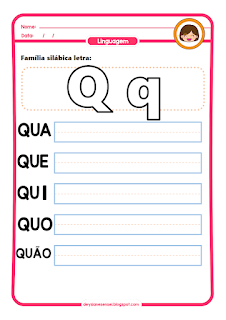 ALFABETO Q: Atividade para aprender a escrever letra bastão. atividade letra bastão maiúscula para imprimir