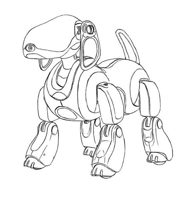 Robot dog coloring page with chopper