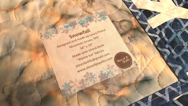 Printed quilt label on my Snowfall quilt