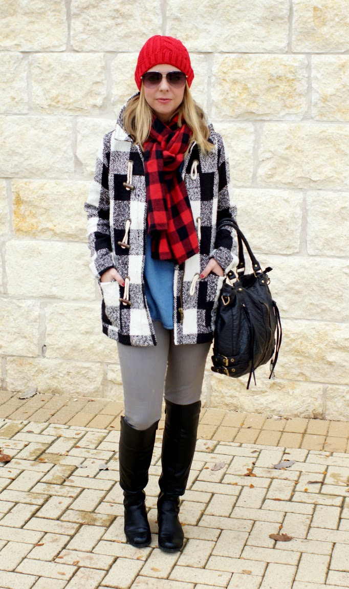 buffalo check toggle coat winter outfit ideas