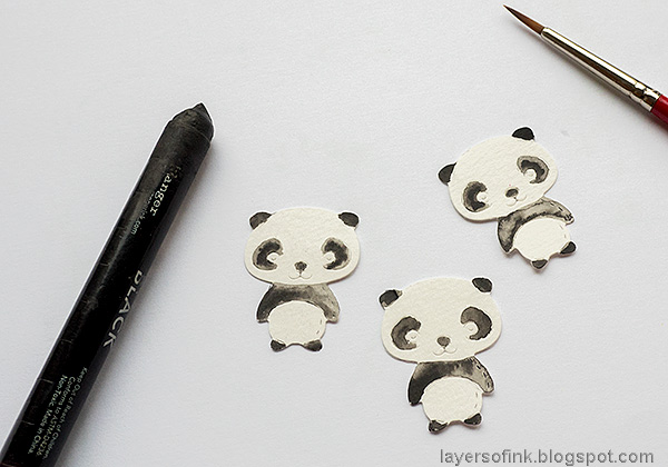 Layers of ink - Panda Shaker Card Tutorial by Anna-Karin Evaldsson. Color the pandas.