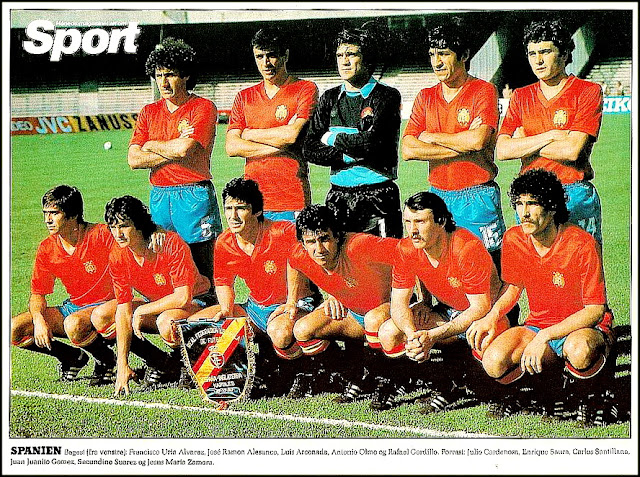 SELECCIÓN DE ESPAÑA. Temporada 1979-80. Francisco Javier Uría, José Ramón Alesanco, Luis Miguel Arconada, Antonio Olmo, Rafael Gordillo. Julio Cardeñosa, Enrique Saura, Carlos Santillana, Juanito, Cundi, Jesús Mari Zamora. SELECCIÓN DE INGLATERRA 2 SELECCIÓN DE ESPAÑA 1. Miércoles, 18/06/1980: 17:45 horas. VI Copa de Europa de Selecciones Nacionales Italia 1980, fase de grupos, Grupo II, jornada 3. Nápoles, Italia, estadio San Paolo. Árbitro: Eric Linemayer, Austria; linieres: Bucek y Fahnler, Austria. GOLES: 1-0: 19’, Trevor Brooking. 1-1: 48’, Dani, de penalti. 2-1: 61’, Tony Woodcock