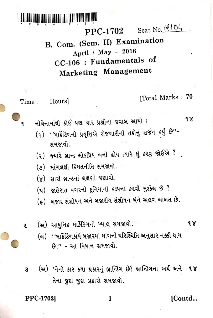 B.com Sem- II Fundamentals of Marketing  ( External Papers)