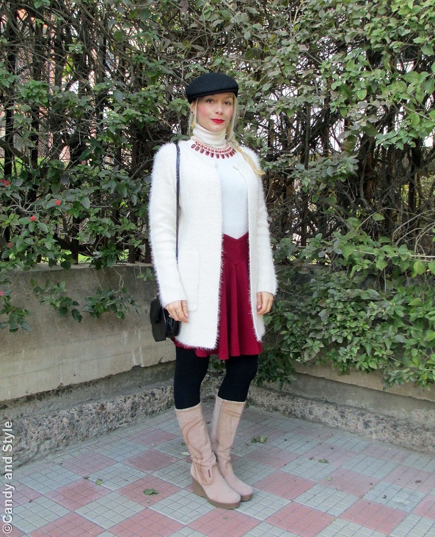 Sweater Jacket - Pleated Skirt - Boots