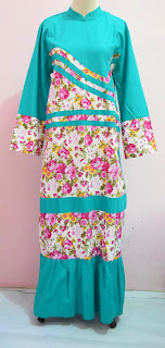 gamis katun kombinasi warna tosca | khisan fashion toko jilbab, gamis, baju muslimah online terbaru