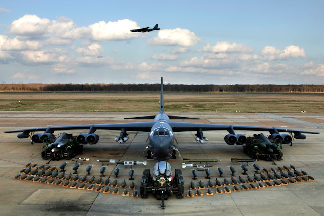 Munitions on display  infront of a B-52 to show the full capabilities of the B-52 Stratofortress.