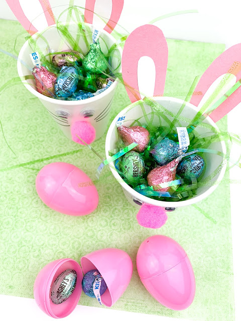 bunny treat cups with plastic easter eggs.