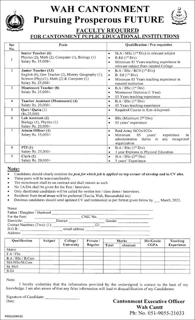 Latest jobs in wah Cantonment Public Educational Institution