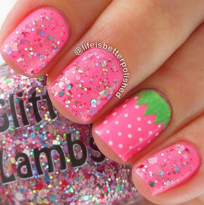 "Strawberry ShortCake" Glitter Lambs Nail Polish Swatched by @LifeIsBetterPolished