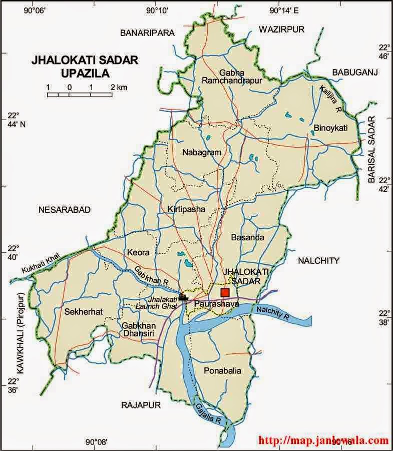 jhalokati sadar upazila map of bangladesh