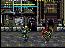 Alien vs Predator gameplay showing predator vs a green alien here