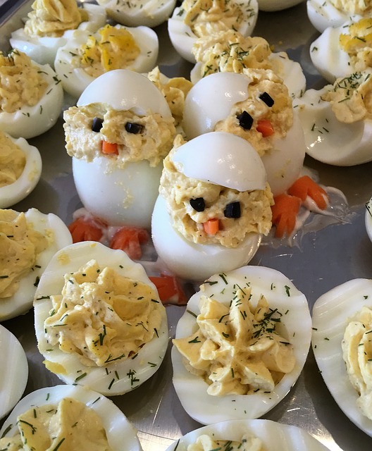 Deviled Eggs, Some Decorated Like Little Chicks