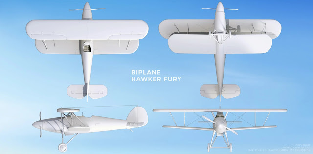 Explore the Skies with the Legendary Hawker Fury Biplane in Daz Studio