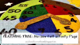 LEARNING TIME: No-sew Activity page with free printable @http://colorsofourrainbow.blogspot.ae/