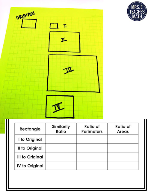 Area and perimeter of similar figures can be tricky for geometry students, but this hands-on investigation activity will help! I love adding this to my student's interactive notebook before we do the class notes. #mrseteachesmath #geometry #similarfigures