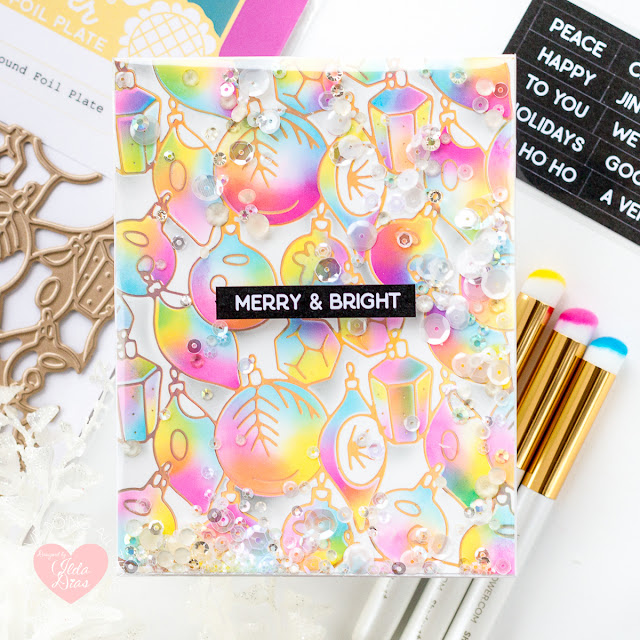 Merry And Bright, Rainbow, Ornaments, Christmas Shaker Card,Waffle Flower, how to,handmade card,Stamps,ilovedoingallthingscrafty,stamping, diecutting,cardmaking