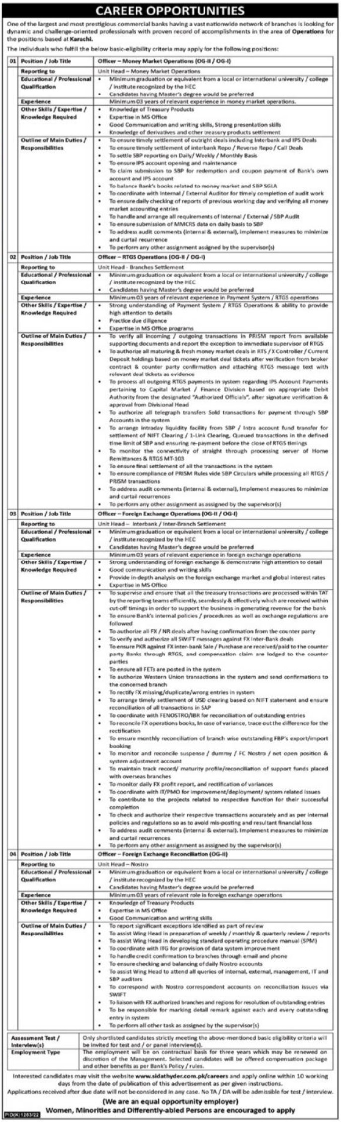 Commercial Bank Karachi Job 2022