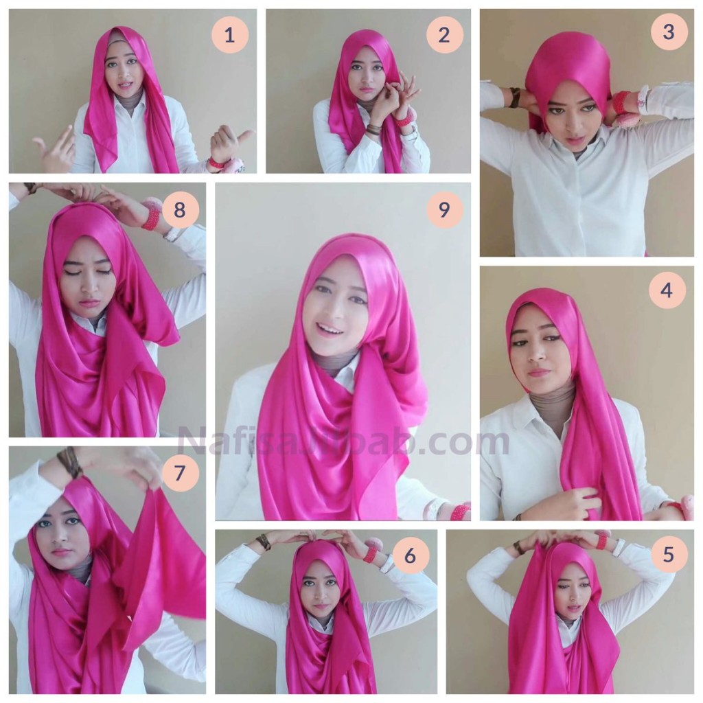 27 Gambar Menarik Tutorial Hijab Bahan Licin Sayang Dilewatkan