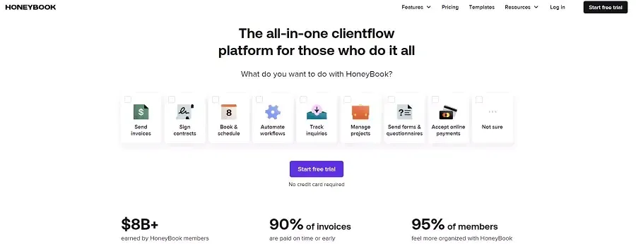 HoneyBook is a cloud-based customer relationship management (CRM) software