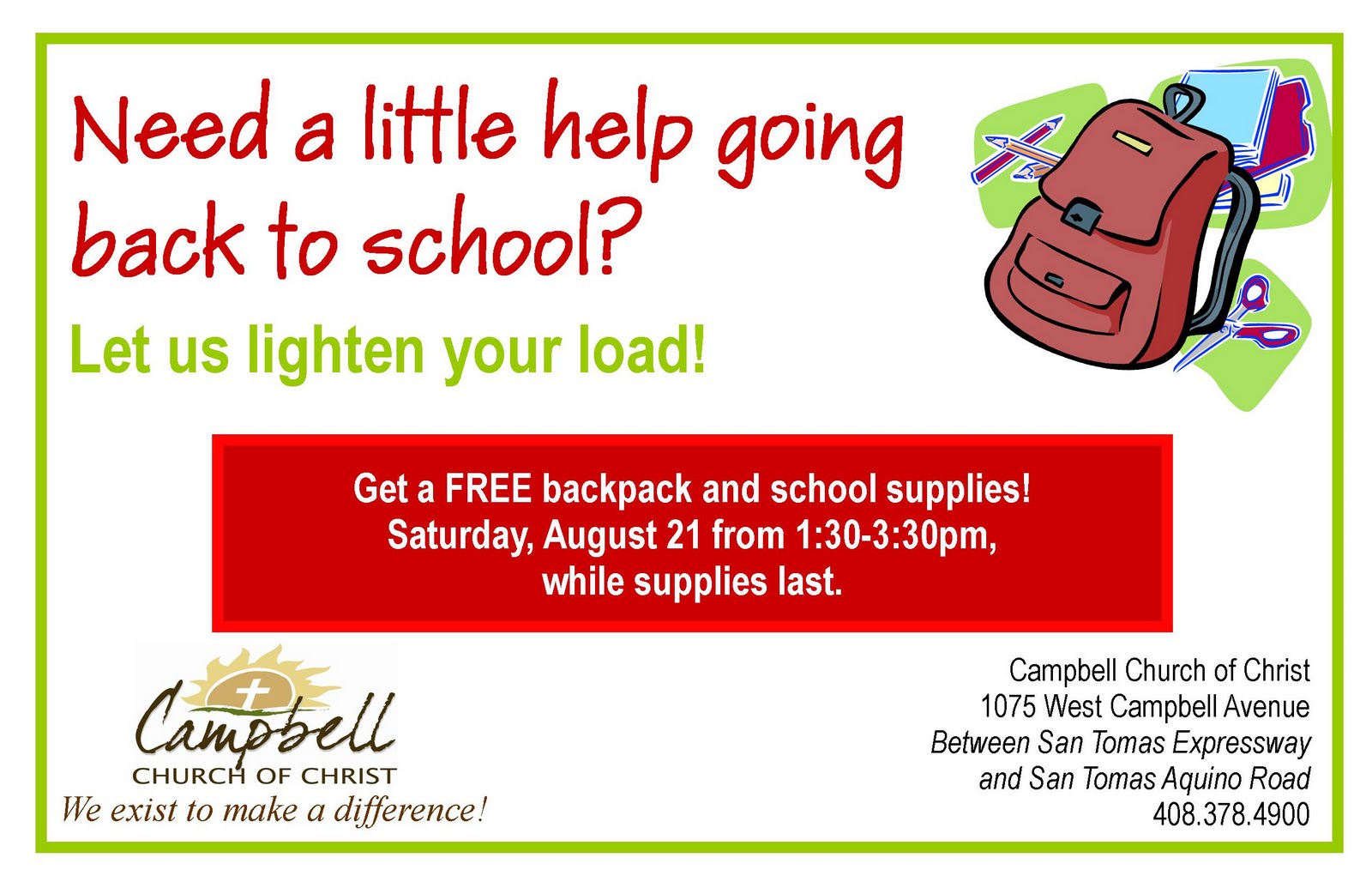 Community Outreach: Free Backpack event August 21!