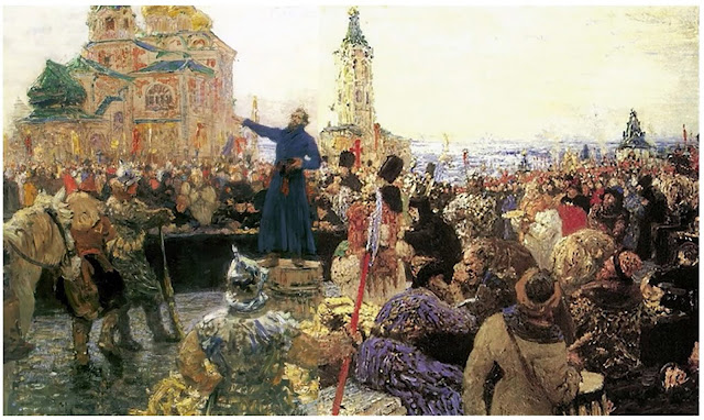 Картина на которой человек вещает на толпу народа у церкви