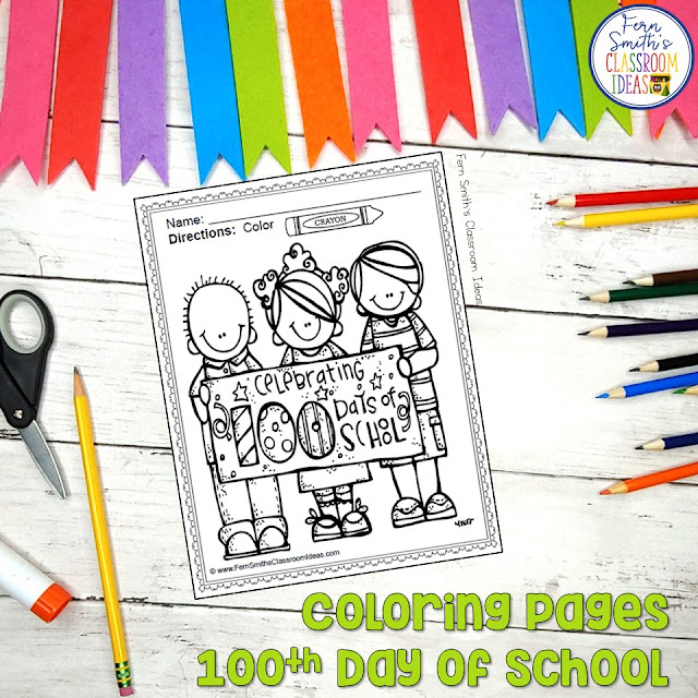 100th Day of School Coloring Pages Dollar Deal!  Your Students will ADORE these Coloring Book Pages for the 100th Day! Add it to your plans to compliment any 100th Day Unit! 10 Coloring Pages For Some 100th Day Fun!  Fern Smith's Classroom Ideas