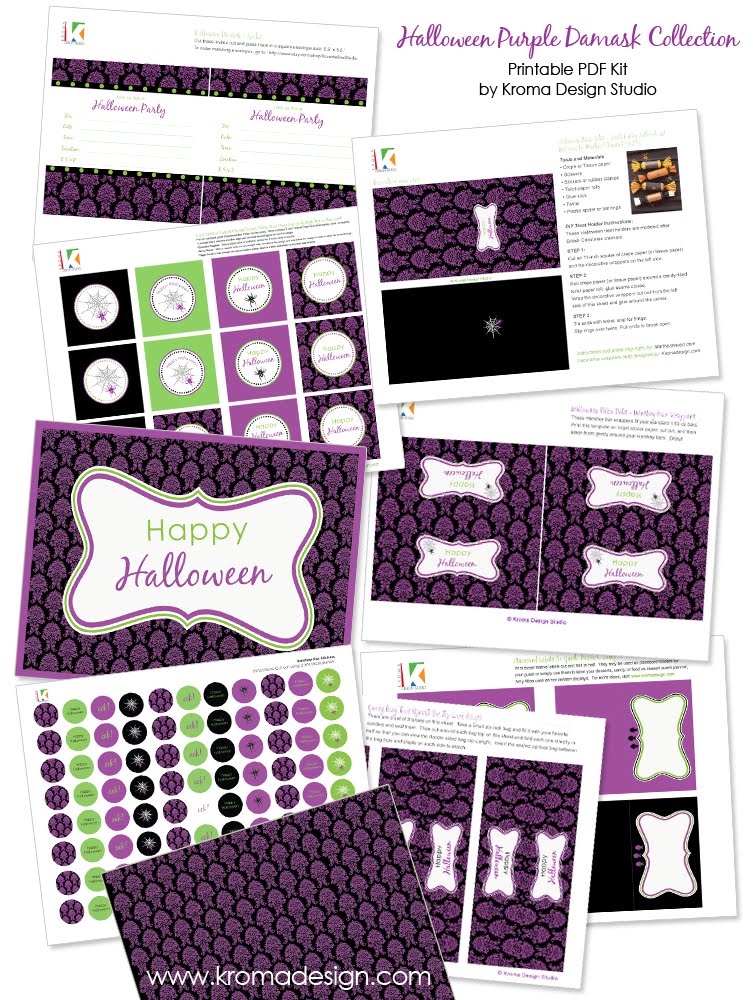 Holiday Fun Halloween Purple Damask Collection DIY Printable Kit