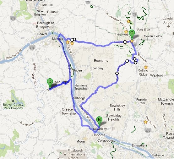 Aliquippa-Sewickley-Cranberry bike ride: Two Bridges, Two Starbucks