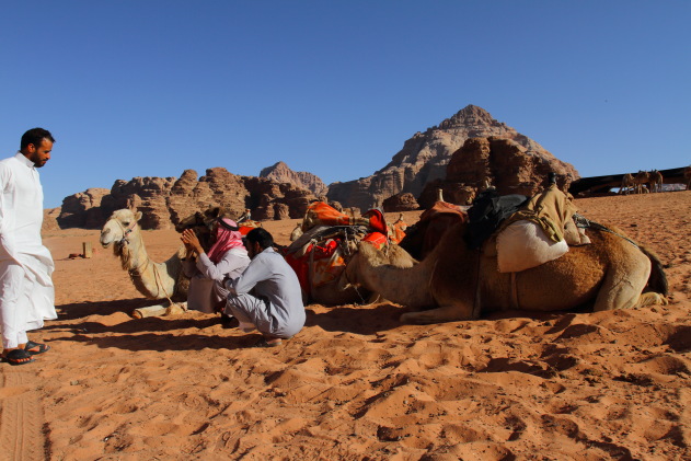 Local meeting in the gorgeous desert of Wadi Rum, Jordan