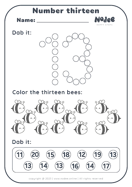 Math Activities Worksheets Number Thirteen Numbers 1 - 20 for Kids