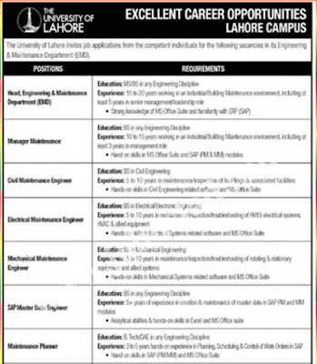 Latest Jobs for Non-Teaching Staff in University of Lahore 2022