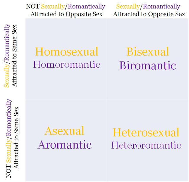 2x2 matrix table chart asexual aromantic homosexual homoromantic heterosexual heteroromantic bisexual biromantic same opposite sex