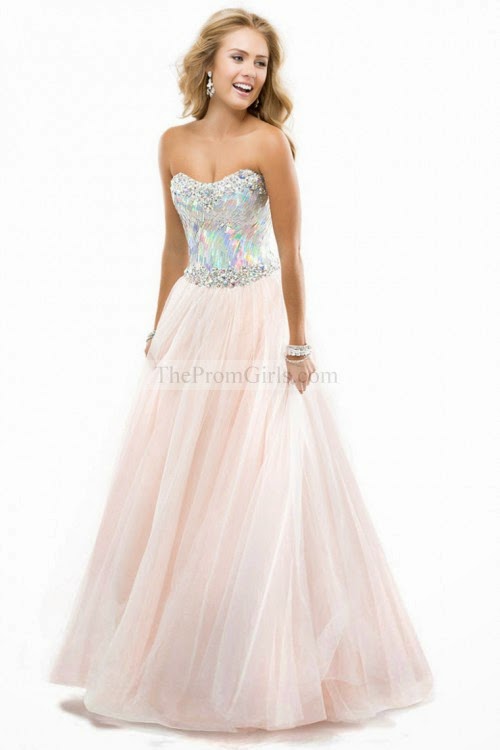 2014 Ball Gown Prom Dresses With Sequined Bodice Corset Tulle