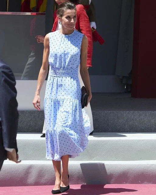 Queen Letizia wore a new blue polka-dot sleeveless midi dress by & Me Unlimited. And Me Unlimited Gabriela Dress