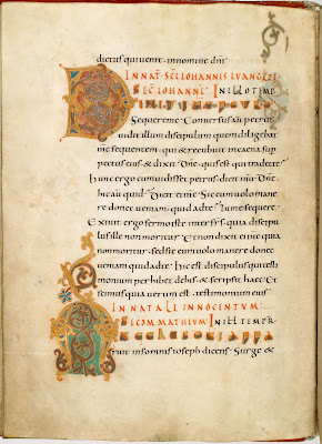 illuminated letters in 10th century monastery manuscript