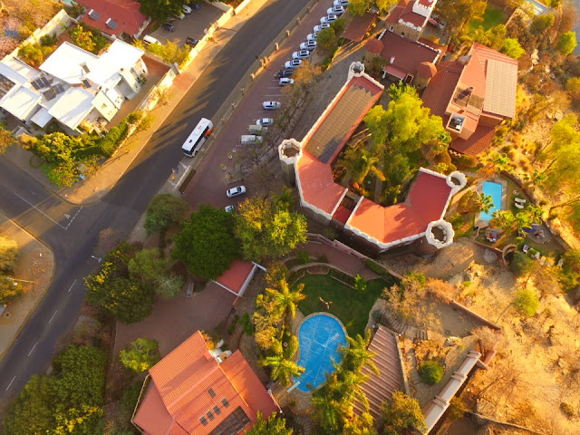 Namibia, Windhoek: Luxury Hill - Heinitzburg Castle from above