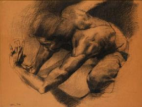 Amron Omar: Study for Pertarungan II, 1980, Charcoal on paper