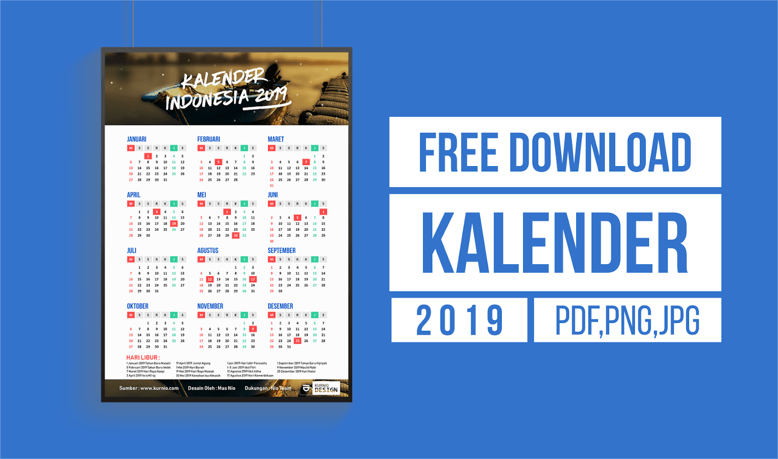 Kalender Indonesia 2019 Lengkap (PDF, JPG, PNG, HD 